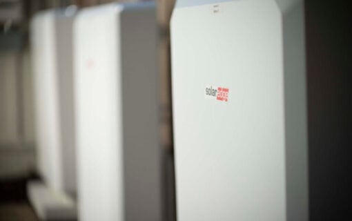 a row of home battery energy storage units